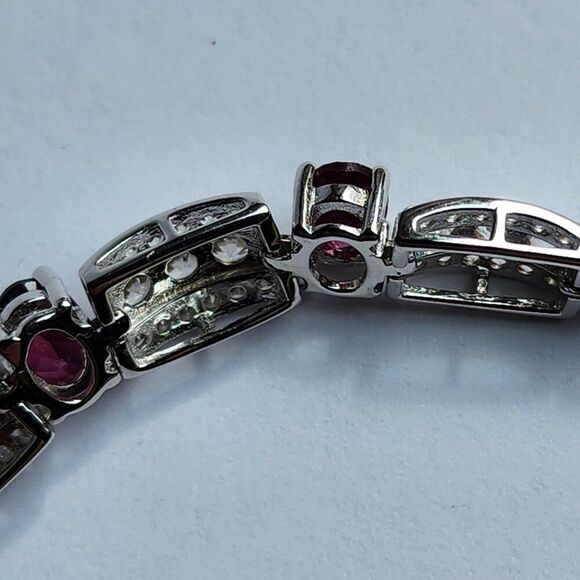 HSN Colleen Lopez Sterling Oval Rhodolite & White Zircon 7" Line Bracelet - Picture 6 of 7
